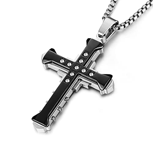 HZMAN Men's Large Byzantium Stainless Steel Cross Necklace Pendant 22+2 Inch Chain