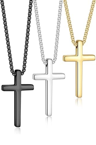 Yooblue Men's Silver Black Gold Cross Necklace 16-30 Inches