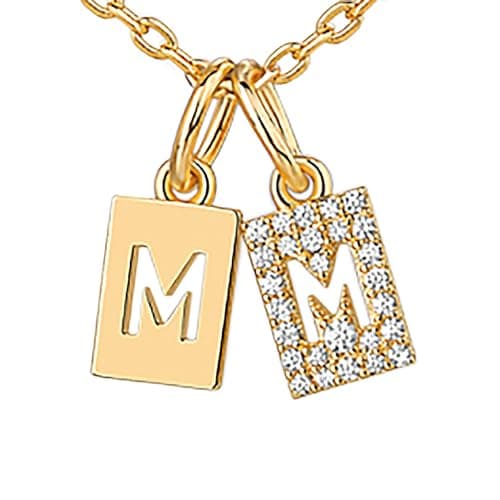 PavoI 14K Gold Plated Initial Double Dog Tag CZ Necklace for Women