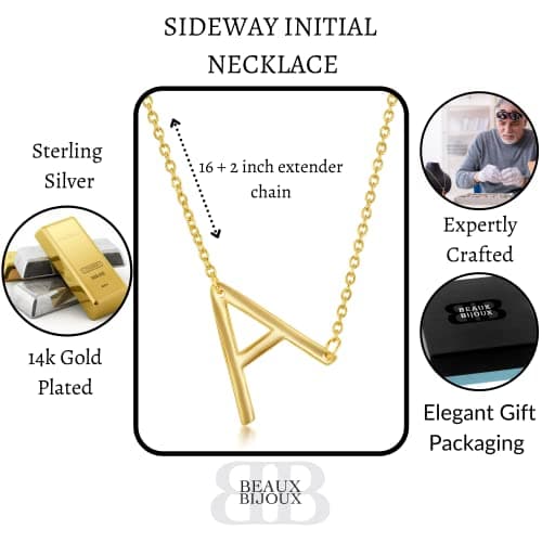 Beaux Bijoux Sideways Initial 14k Gold & Silver Necklaces | Unique Birthday Gift | Trendy Dainty Jewelry