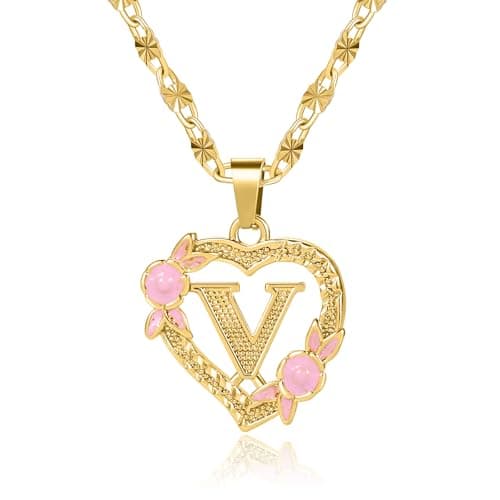 Qitian Initial Heart Pendant Necklace for Women Alphabet Gift