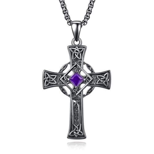 Admetus Sterling Silver Celtic Cross Necklace for Men with Birthstone Chain