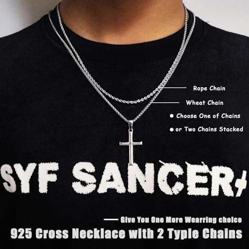 LOFITOR 925 Sterling Silver Cross Necklace with 18K Gold Plating Stainless Steel Chain 16-28 Inches