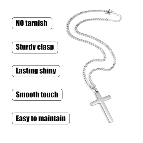 Txdvbls Men's Silver Stainless Steel Cross Pendant Necklace 18/20/22/24in