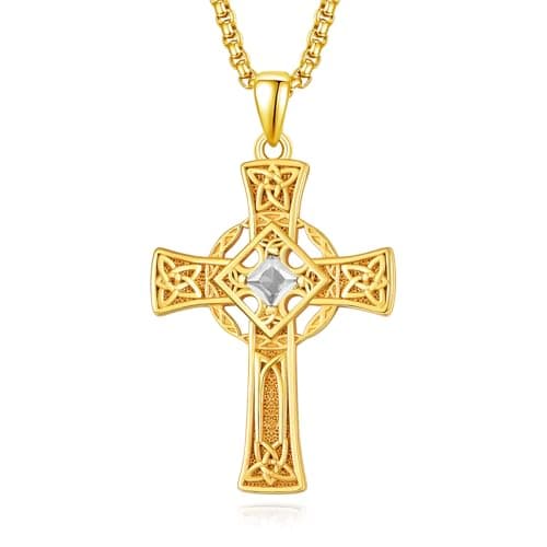 Admetus Sterling Silver Celtic Cross Necklace for Men with Birthstone Chain