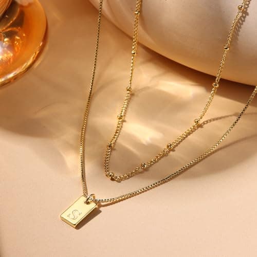 Krfy Women's 18K Gold Plated Cursive Initial Pendant Choker Chain Jewelry