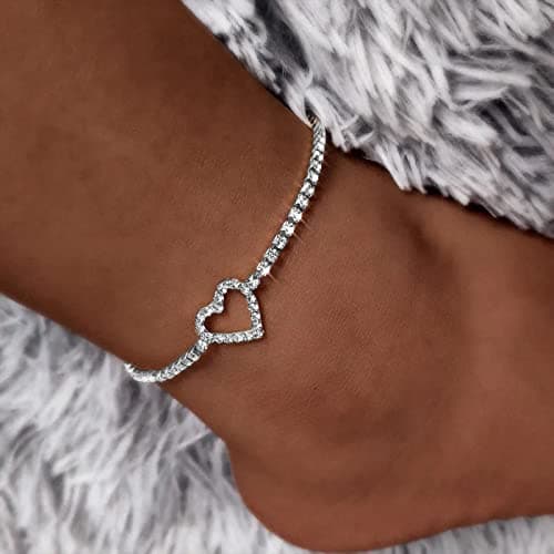 Fesciory Adjustable Silver Rhinestone Anklet Jewelry for Women