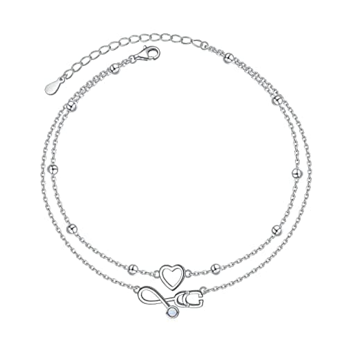 Flyow Sterling Silver Heart Charm Adjustable Anklet for Women