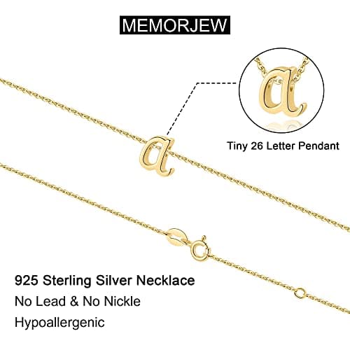 Memorjew 925 Sterling Silver Cursive Initial Necklace for Women