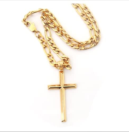 ADORATO JEWELRY 24K Gold Figaro Cross Pendant Necklace for Men, Husband