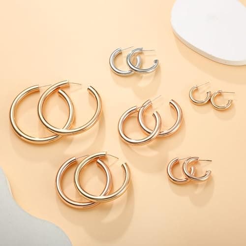 Ursteel 14K Rose Gold Plated Chunky Hoop Earrings for Women