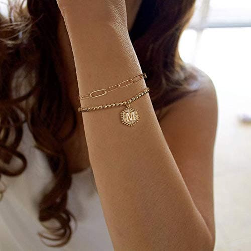IEFWELL 14K Gold & Silver Rose Gold Initial Bracelets for Women & Teen Girls