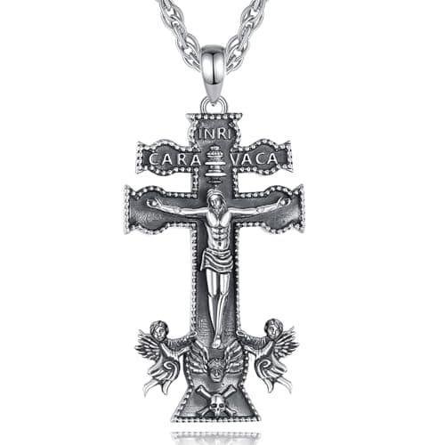 EUDORA 925 Sterling Silver Crucifix Pendant Necklace with Bible Verse Amulet
