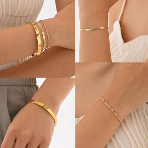 KSF Gold Plated Initial Snake Charm Stackable Bracelet Set for Women