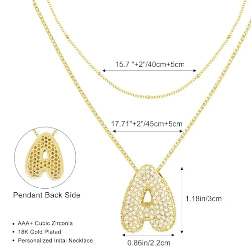 CandyHome Gold Plated Initial Layered Necklace for Women A-Z CZ Pendant Personalized Gifts
