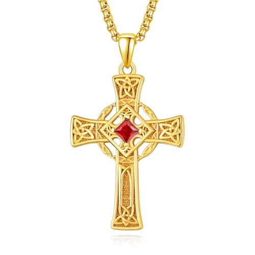 Admetus Sterling Silver Celtic Cross Necklace for Men with Birthstone Chain