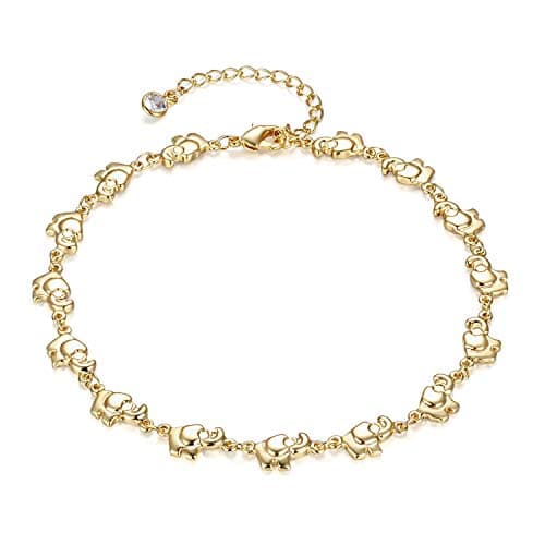 LOYATA 14K Gold Plated Dainty Ankle Bracelet with White CZ Cross Tassel Boho Jewelry for Women