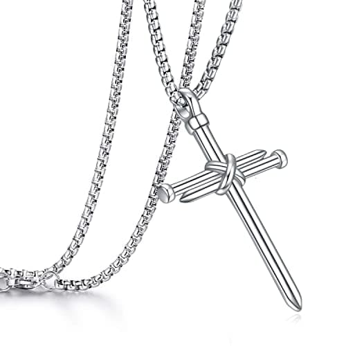 RivanDia Men's Stainless Steel Cross Pendant Necklace Christian Gift