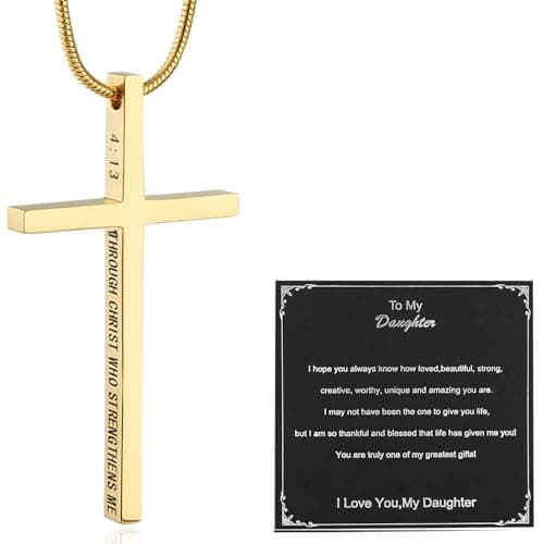 HZMAN Philippians 4:13 Strength Cross Pendant Stainless Steel Necklace