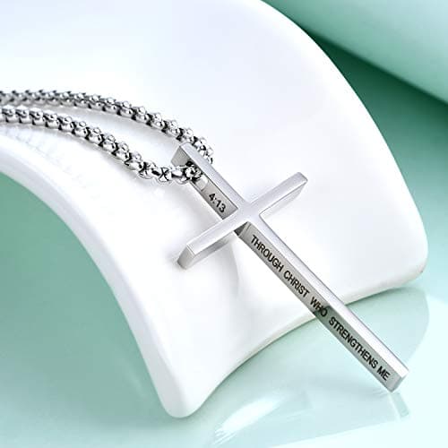 Philippians 4:13 Men's Rnivida Cross Necklace, Stainless Steel Christian Pendant