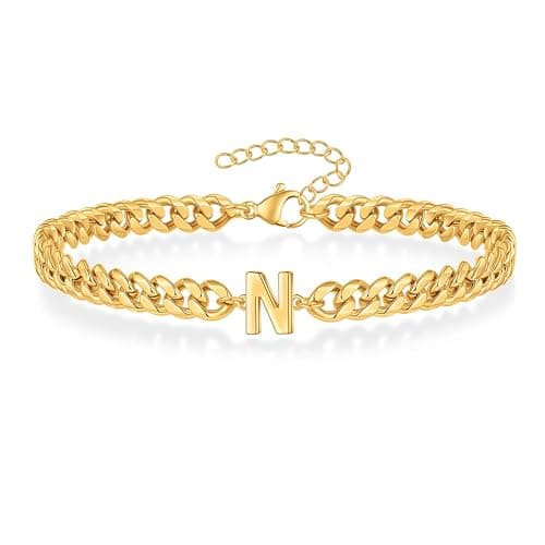 18K Gold Plated Cuban Chain Initial Bracelets for Men