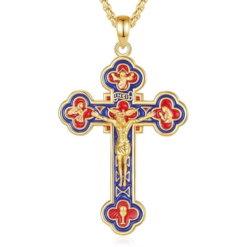 EUDORA 925 Sterling Silver Crucifix Pendant Necklace with Bible Verse Amulet