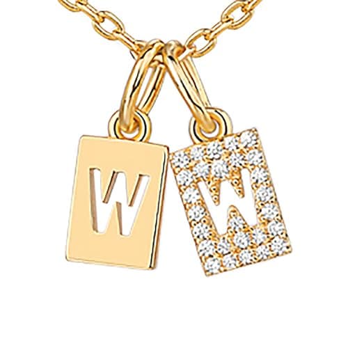 PavoI 14K Gold Plated Initial Double Dog Tag CZ Necklace for Women