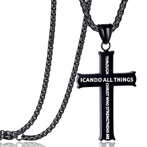 Stainless Steel Philippians 4:13 Strength Pendant Necklace for Men & Women