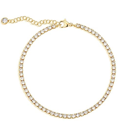 LOYATA 14K Gold Plated Dainty Ankle Bracelet with White CZ Cross Tassel Boho Jewelry for Women
