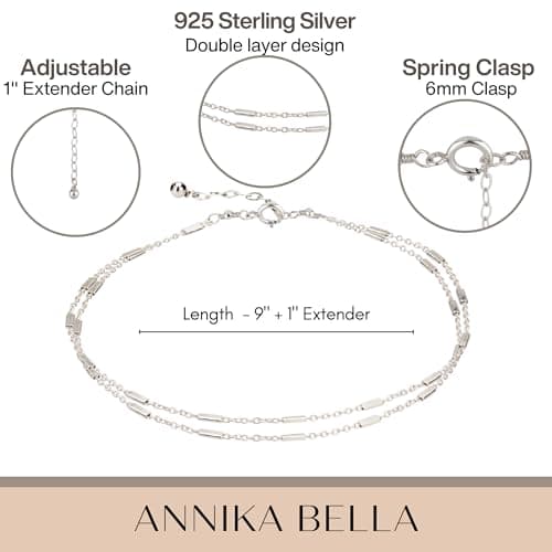 Annika Bella 925 Sterling Silver Adjustable Anklet for Women