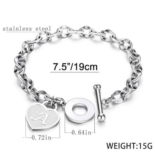 Yipima Heart Charm Name Bangle Bracelet for Women 14K Gold/Silver Tone