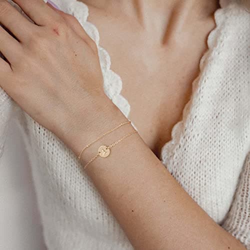 Personalized Initial 14K Gold Filled Beaded Bracelet for Women