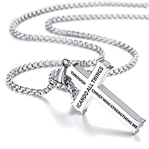 Stainless Steel Philippians 4:13 Strength Pendant Necklace for Men & Women