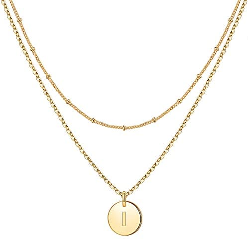 IEFWELL Initial Necklaces for Women & Girls - Gold, Silver, Rose Gold Hammered Coin Jewelry