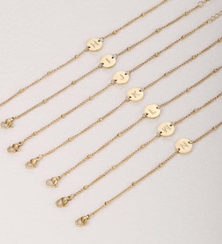 Staligue Gold Initial Bracelet 18K Gold Plated Stainless Steel Coin Disc Engagement