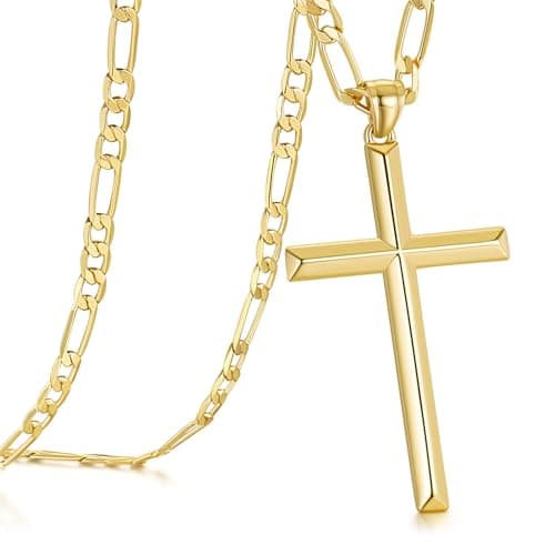 NICRET Gold Cross Necklace - Faithful Figaro Chain for Men