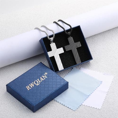 RWQIAN American Flag Cross Necklace for Men, Christian Faith Jewelry Gifts for Him