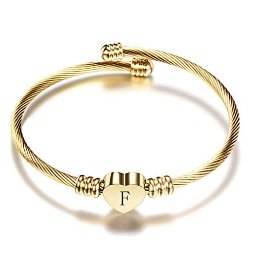 Women's Gold Plated Heart Initial C Bracelets Stainless Steel Birthday Jewelry
