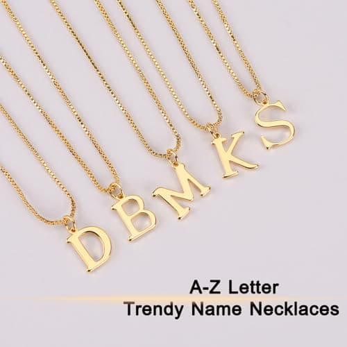 Anourney 14K Gold Initial Choker, Personalized Letter Pendant Necklace for Women