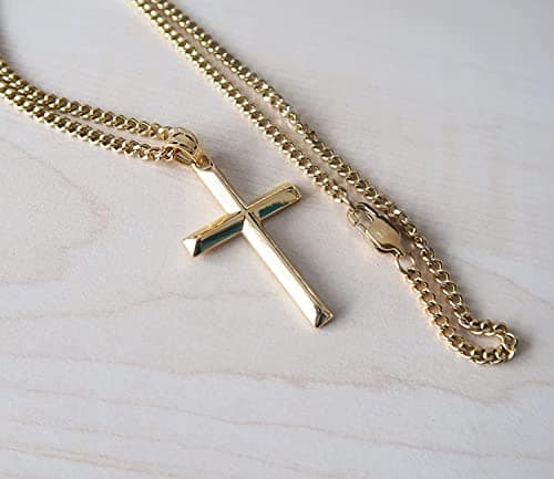 ADORATO JEWelry 14K Gold Thin Cross Pendant Necklace Miami Cuban Link