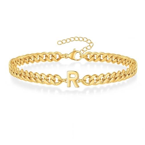 18K Gold Plated Cuban Chain Initial Bracelets for Men