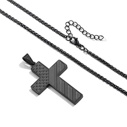 DuoDiner Stainless Steel American Flag Cross Necklace Graduation Gift for Men Boys