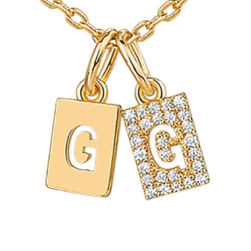 PavoI 14K Gold Plated Initial Double Dog Tag CZ Necklace for Women