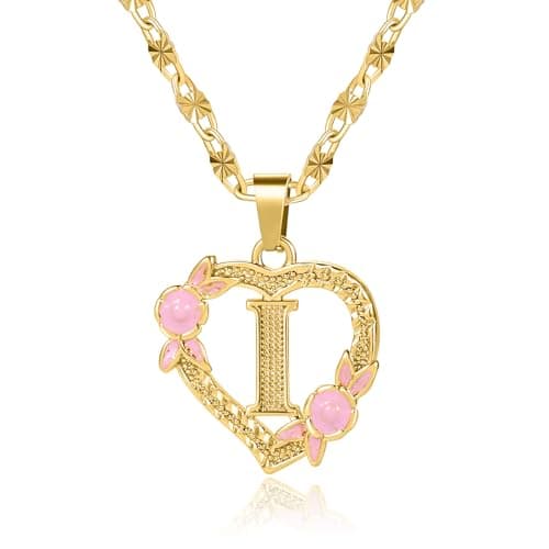 Qitian Initial Heart Pendant Necklace for Women Alphabet Gift
