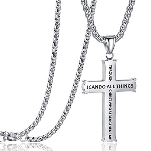 Stainless Steel Philippians 4:13 Strength Pendant Necklace for Men & Women