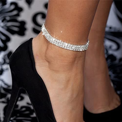 Fesciory Adjustable Silver Rhinestone Anklet Jewelry for Women