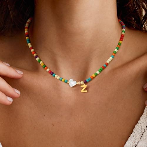RINTOLER Gold Initial Stainless Steel Heart Shell Choker Necklace for Women