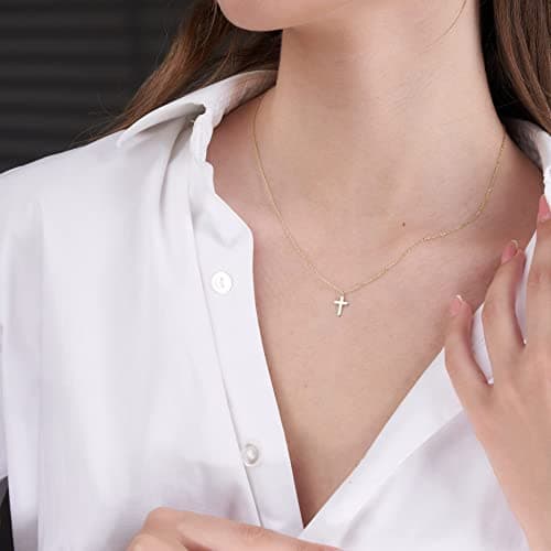 2pcs Akowemge Stainless Steel Gold & Silver Faith Cross Necklaces for Women & Men