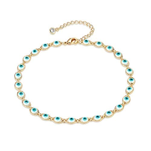LOYATA 14K Gold Plated Dainty Ankle Bracelet with White CZ Cross Tassel Boho Jewelry for Women