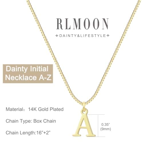 RLMOON Personalized Gold/Silver Initial Necklaces 14K Gold Plated Dainty Letter Pendant